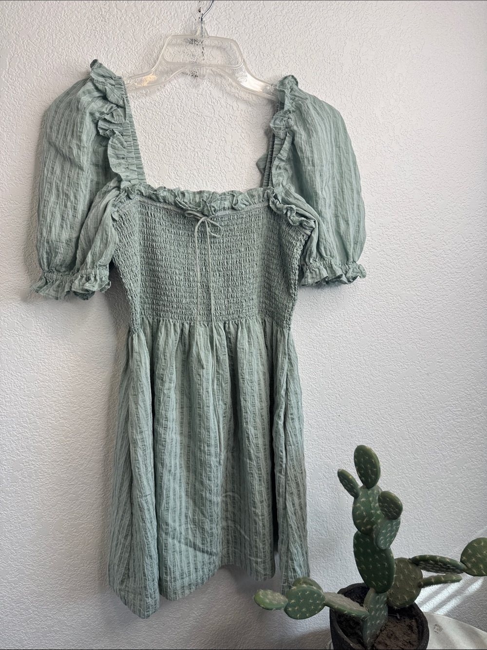 Hill House Nap Drsss Smocked Square-Neck Puff Sleeve Midi Dress in Sage